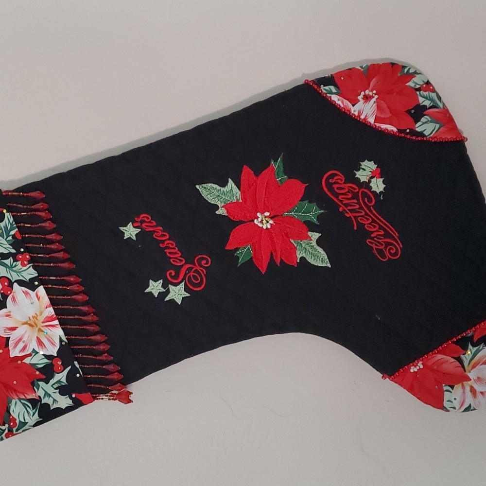 Homemade embroidered Christmas stocking